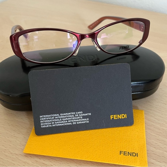 FENDI Readers Cranberry Cat Eye Silver FF Logo Non Prescription Case COA BNWOT - Picture 13 of 14